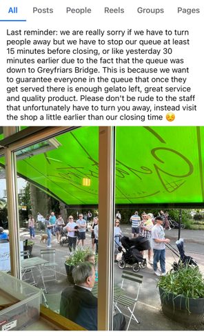 A Facebook post about a local ice-cream store